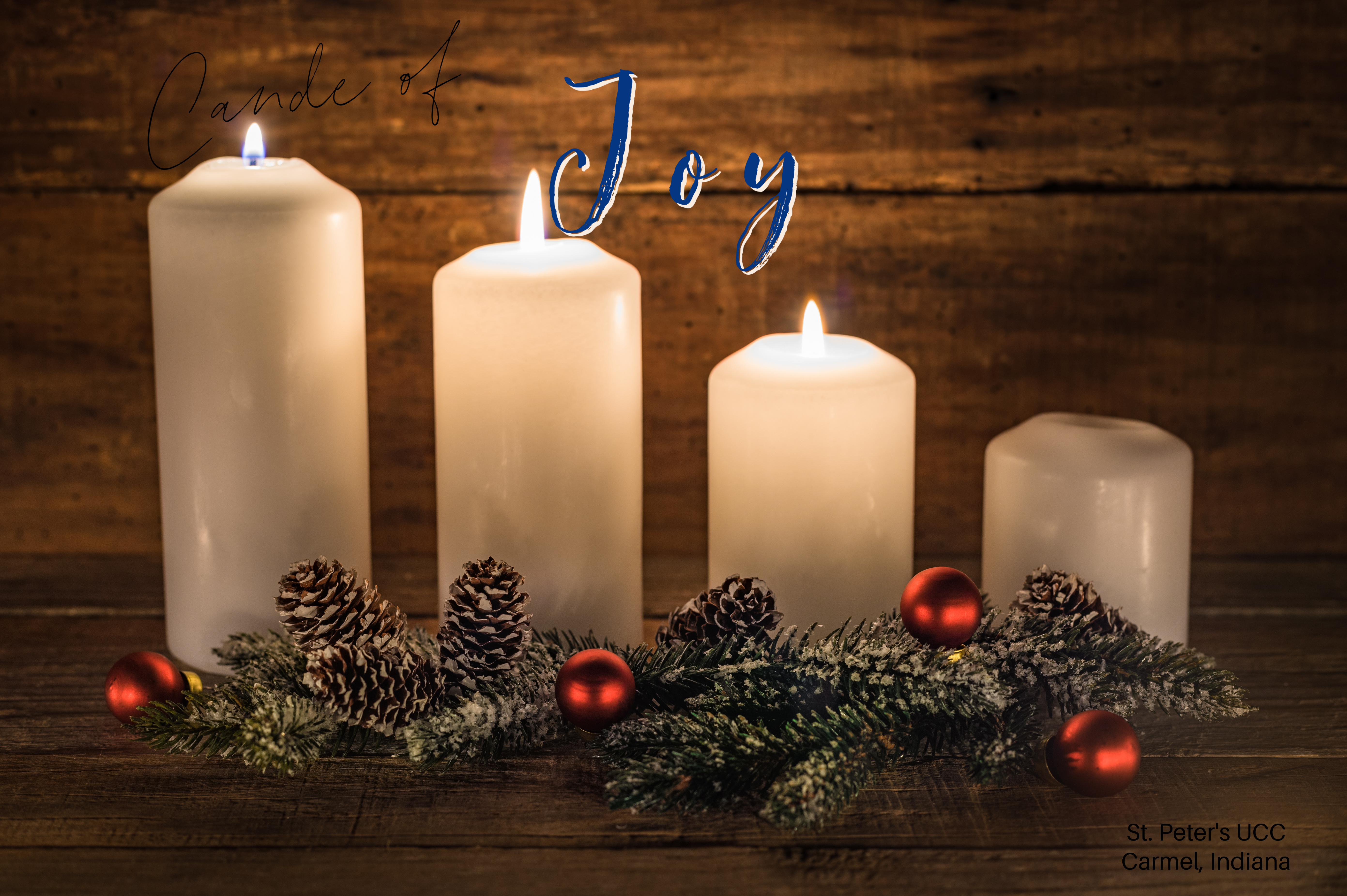 Advent Joy Four white candles; three are lit.